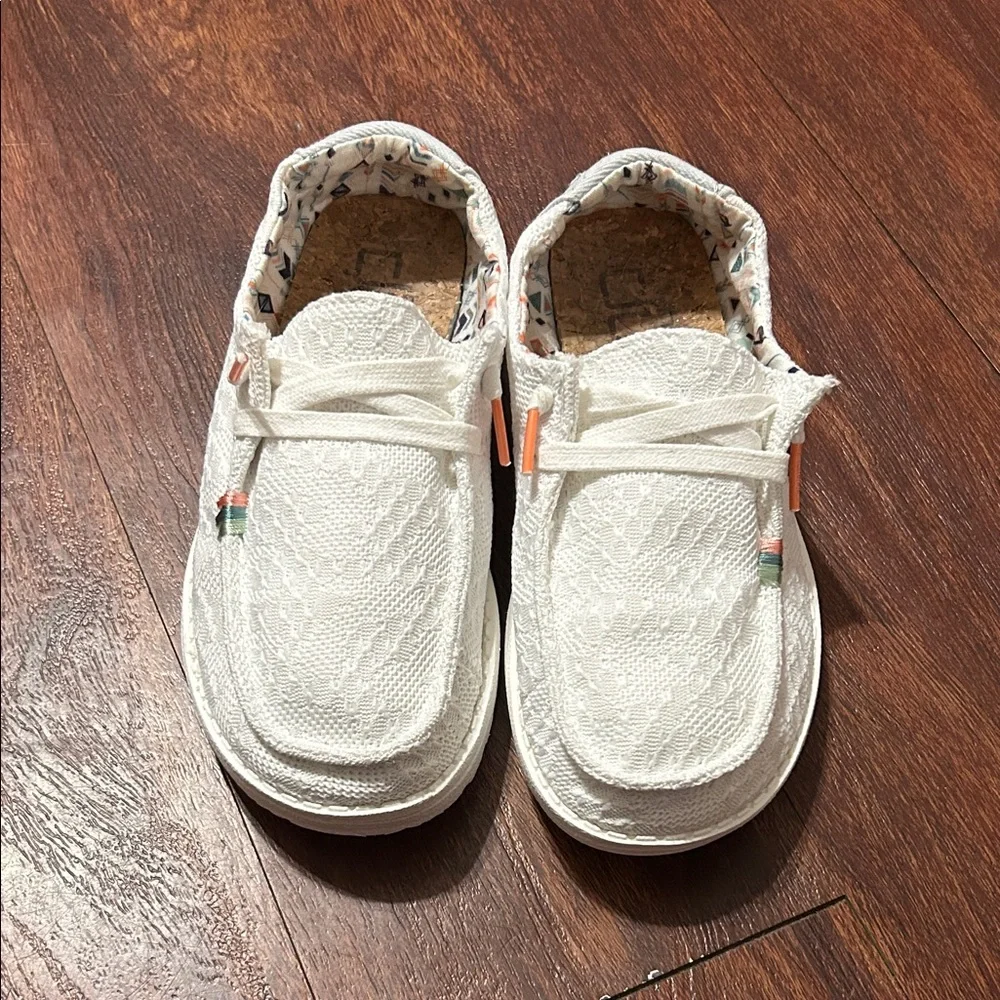 Hey Dude Kids White Moccasins with Orange Accents
